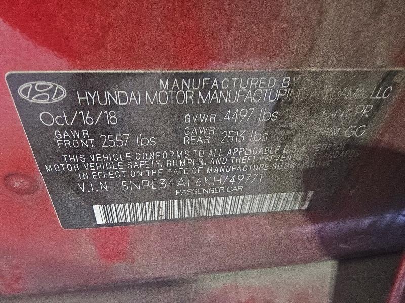 Продаж на аукціоні авто 2019 Hyundai Sonata, vin: 5NPE34AF6KH749771, номер лоту: 63769496