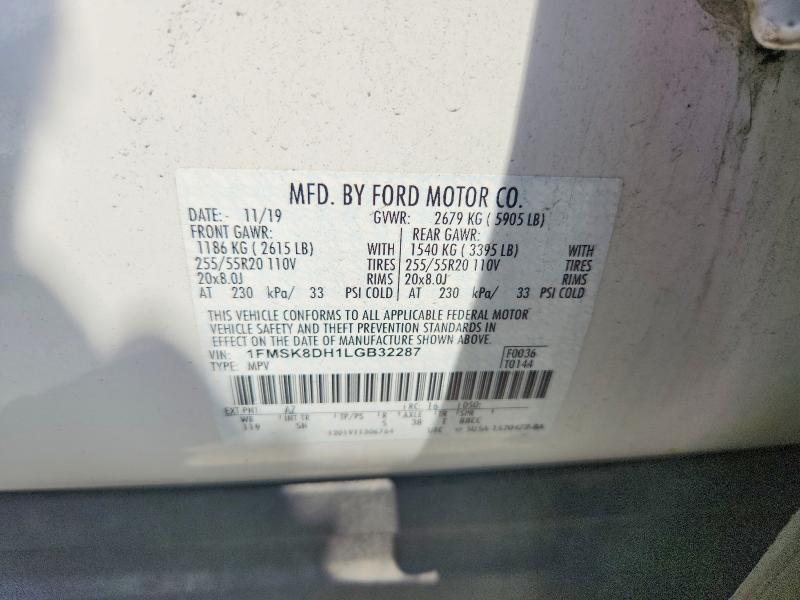 66092956 :رقم المزاد ، 1FMSK8DH1LGB32287 vin ، 2020 Ford Explorer مزاد بيع