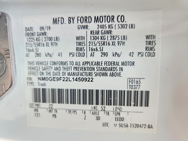 2020 Ford Transit Connect მანქანა იყიდება აუქციონზე, vin: NM0GE9F22L1450922, აუქციონის ნომერი: 66598286