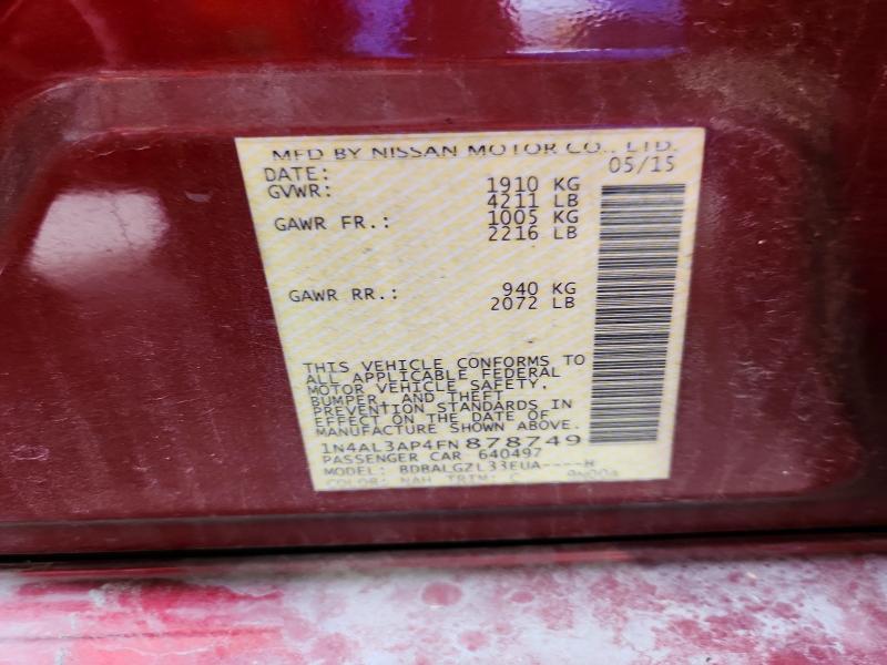 Продаж на аукціоні авто 2015 Nissan Altima, vin: 1N4AL3AP4FN878749, номер лоту: 65718466