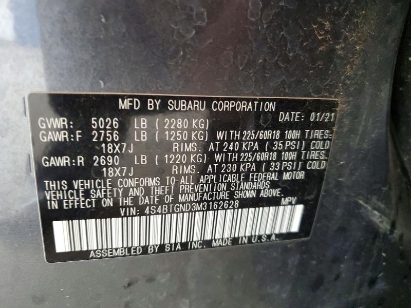 Aukcja sprzedaży 2021 Subaru Outback, vin: 4S4BTGND3M3162628, numer aukcji: 65372226