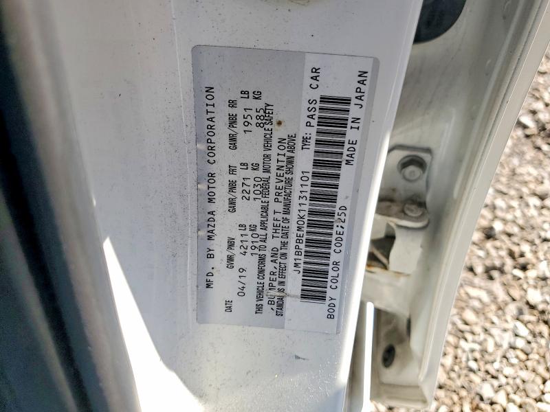 2019 Mazda 3 მანქანა იყიდება აუქციონზე, vin: JM1BPBEM0K1131101, აუქციონის ნომერი: 63302626
