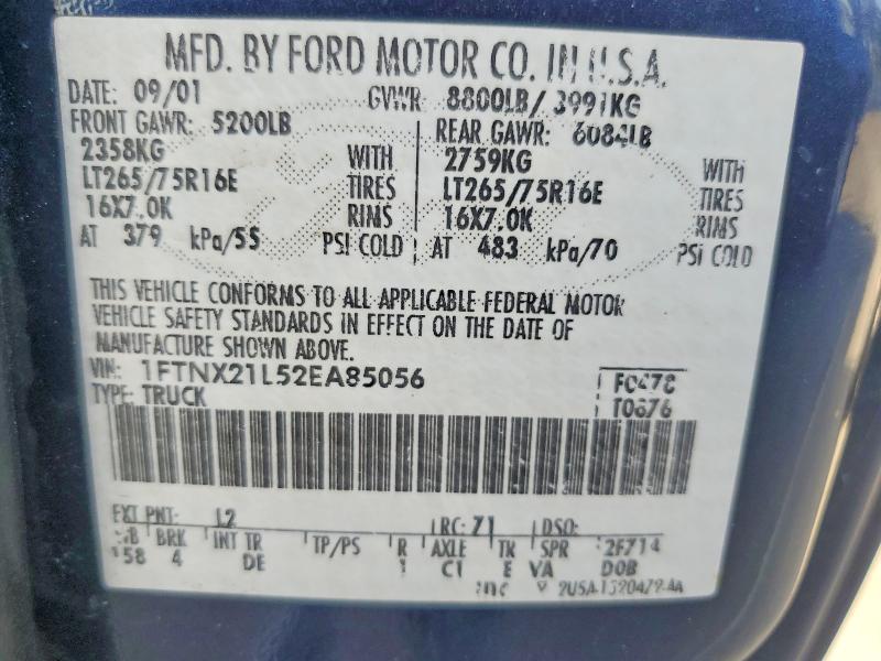 2002 Ford F250 მანქანა იყიდება აუქციონზე, vin: 1FTNX21L52EA85056, აუქციონის ნომერი: 65860326