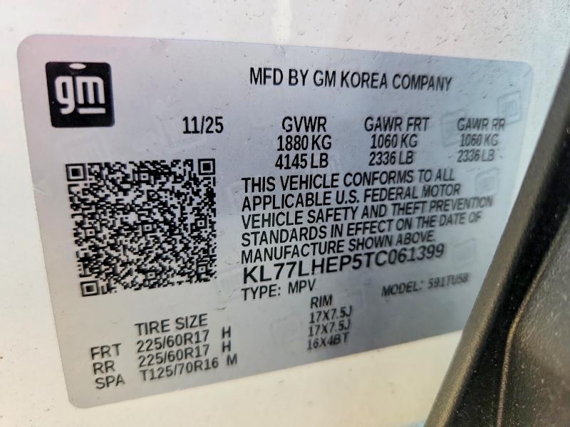 2026 Chevrolet Trax მანქანა იყიდება აუქციონზე, vin: KL77LHEP5TC061399, აუქციონის ნომერი: 63202906