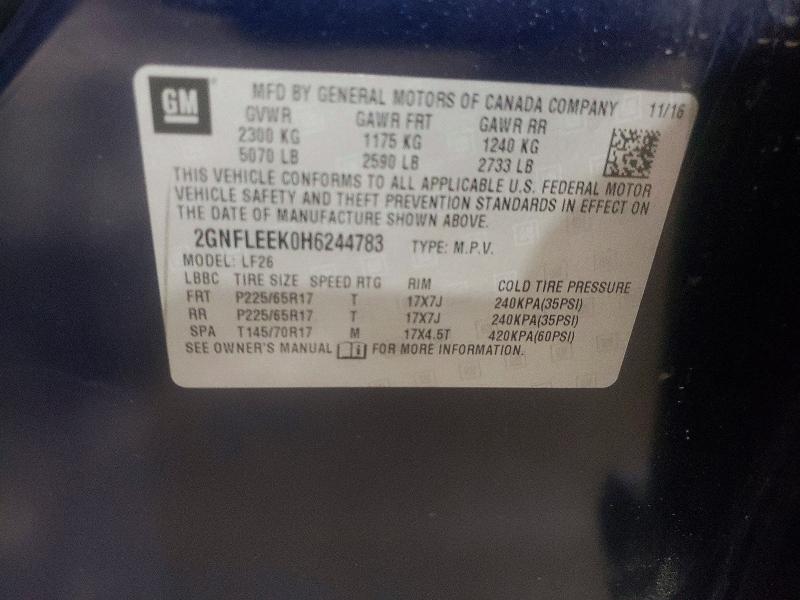 Aukcja sprzedaży 2017 Chevrolet Equinox, vin: 2GNFLEEK0H6244783, numer aukcji: 65149506