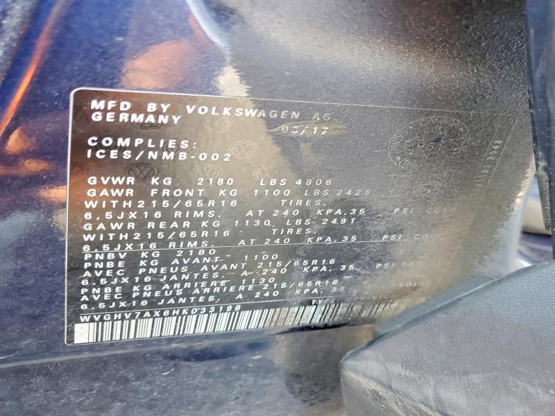 Aukcja sprzedaży 2017 Volkswagen Tiguan, vin: WVGHV7AX6HK033198, numer aukcji: 64012806