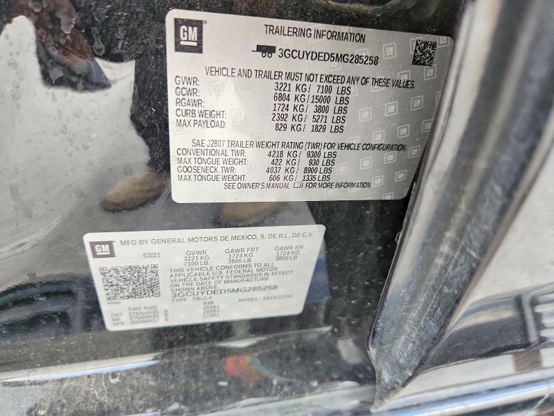 64184956 :رقم المزاد ، 3GCUYDED5MG285258 vin ، 2021 Chevrolet Silverado مزاد بيع