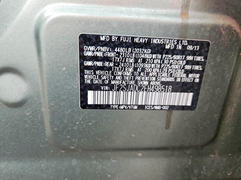 64416466 :رقم المزاد ، JF2SJADC2EH498518 vin ، 2014 Subaru Forester مزاد بيع