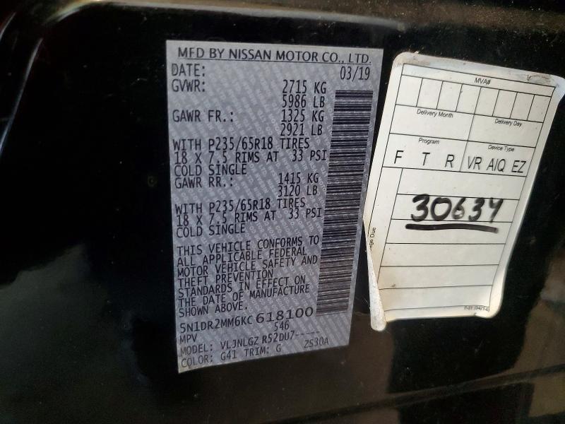 Продаж на аукціоні авто 2019 Nissan Pathfinder, vin: 5N1DR2MM6KC618100, номер лоту: 65194686