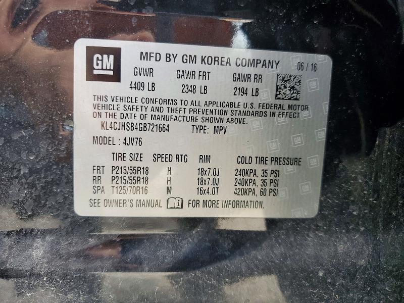 Auction sale of the 2016 Buick Encore, vin: KL4CJHSB4GB721664, lot number: 66184436