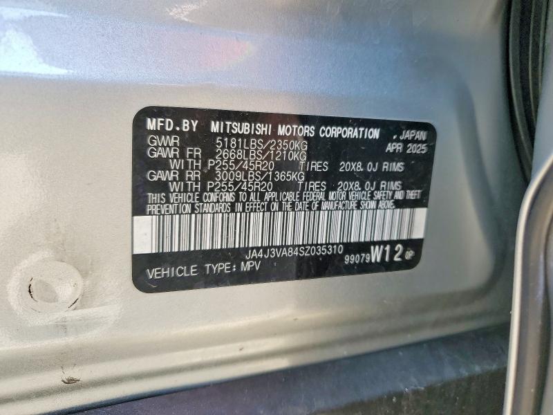 2025 Mitsubishi Outlander მანქანა იყიდება აუქციონზე, vin: JA4J3VA84SZ035310, აუქციონის ნომერი: 63399226