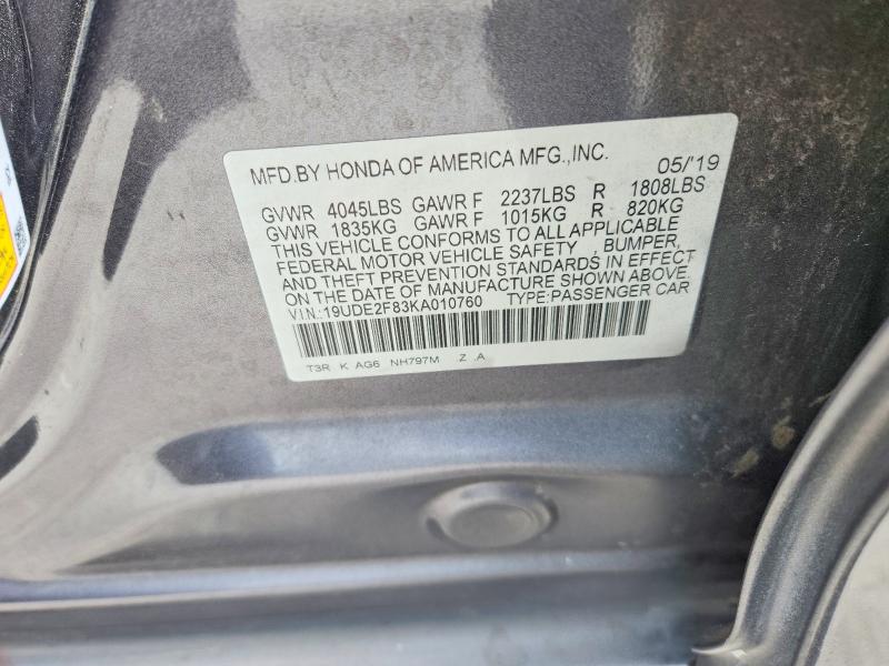 64391206 :رقم المزاد ، 19UDE2F83KA010760 vin ، 2019 Acura Ilx مزاد بيع