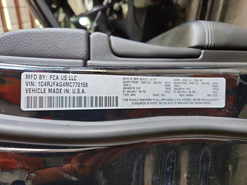 2021 Jeep Grand Cherokee მანქანა იყიდება აუქციონზე, vin: 1C4RJFAG4MC770158, აუქციონის ნომერი: 66693726