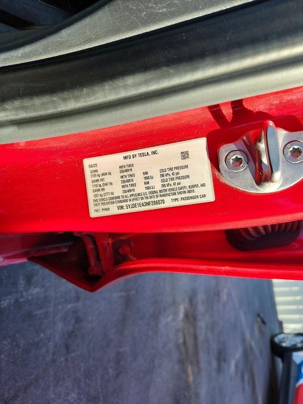 Продаж на аукціоні авто 2022 Tesla Model 3, vin: 5YJ3E1EA3NF286070, номер лоту: 65703736
