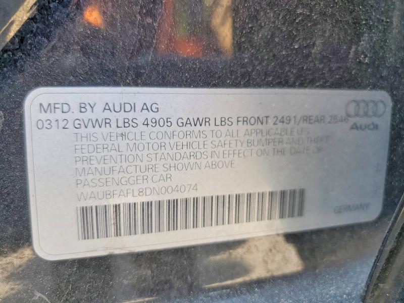 60440086 :رقم المزاد ، WAUBFAFL8DN004074 vin ، 2013 Audi A4 مزاد بيع