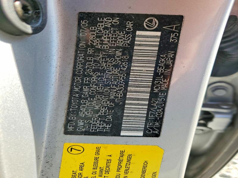 Продажа на аукционе авто 2005 Lexus Es, vin: JTHBA30G955142618, номер лота: 66729126