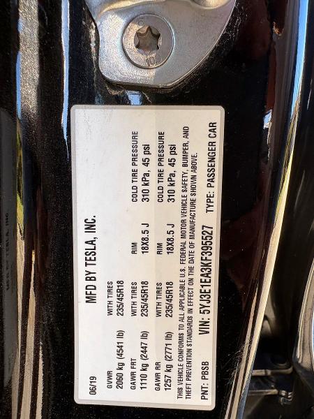 2019 Tesla Model 3 მანქანა იყიდება აუქციონზე, vin: 5YJ3E1EA3KF395527, აუქციონის ნომერი: 66764846