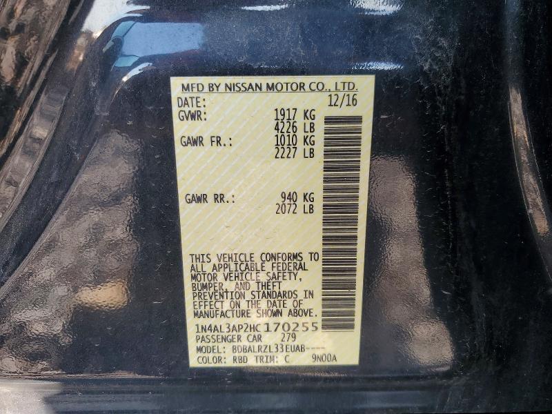 63868126 :رقم المزاد ، 1N4AL3AP2HC170255 vin ، 2017 Nissan Altima مزاد بيع