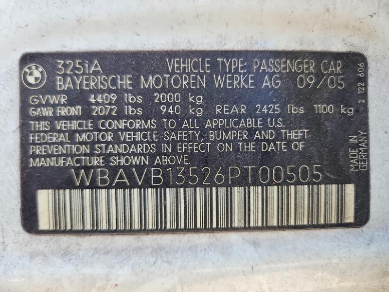65321956 :رقم المزاد ، WBAVB13526PT00505 vin ، 2006 Bmw 325 مزاد بيع