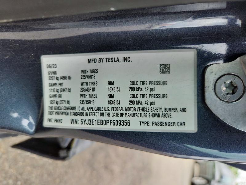 Продажа на аукционе авто 2023 Tesla Model 3, vin: 5YJ3E1EB0PF609356, номер лота: 65307236