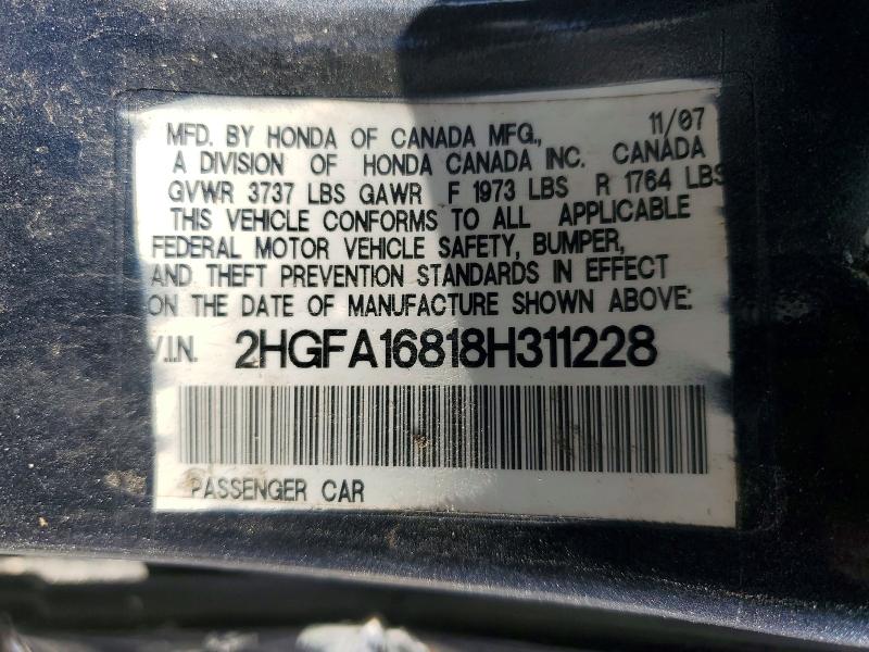 Aukcja sprzedaży 2008 Honda Civic, vin: 2HGFA16818H311228, numer aukcji: 63329076