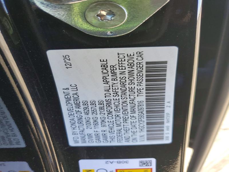 66486556 :رقم المزاد ، 1HGCY2F59SA097816 vin ، 2025 Honda Accord مزاد بيع
