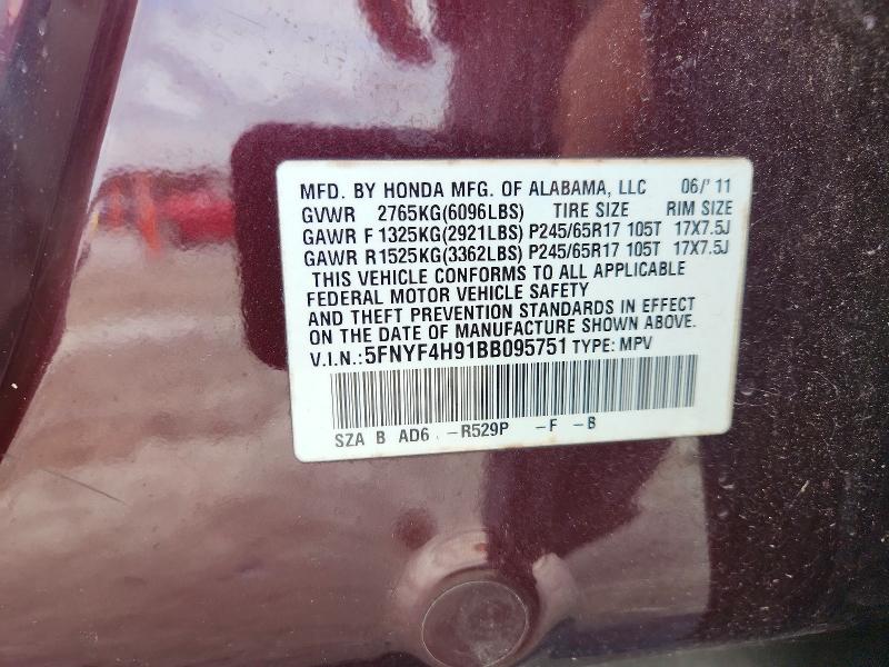 Aukcja sprzedaży 2011 Honda Pilot, vin: 5FNYF4H91BB095751, numer aukcji: 64239656