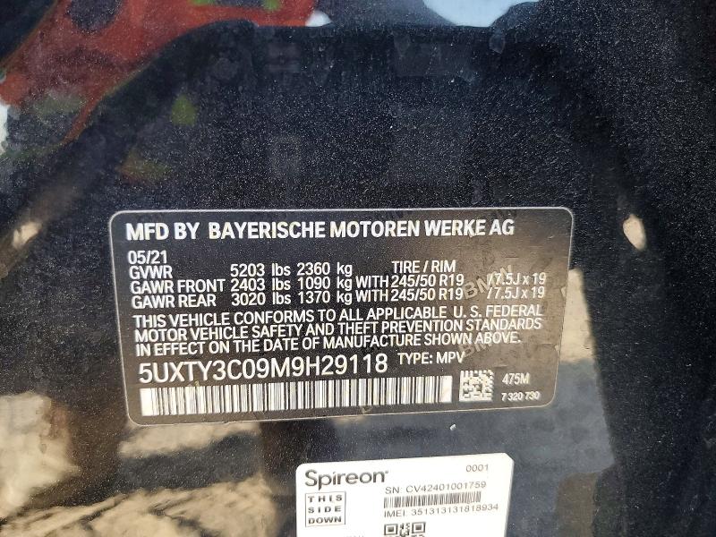 64253476 :رقم المزاد ، 5UXTY3C09M9H29118 vin ، 2021 Bmw X3 مزاد بيع