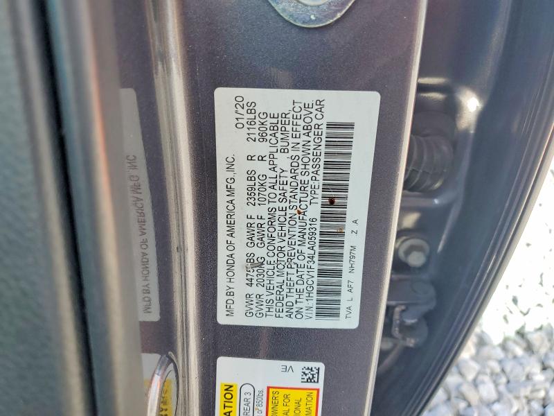 2020 Honda Accord მანქანა იყიდება აუქციონზე, vin: 1HGCV1F34LA059316, აუქციონის ნომერი: 65176956