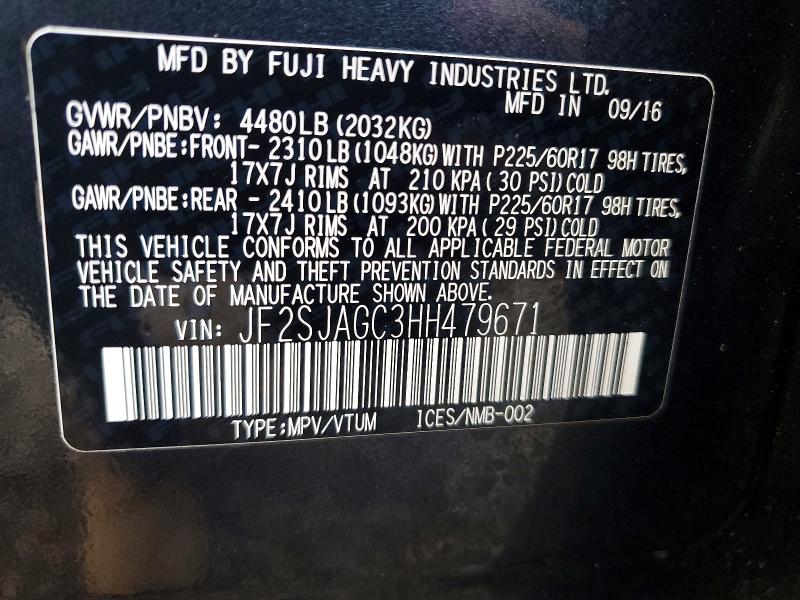 Aukcja sprzedaży 2017 Subaru Forester, vin: JF2SJAGC3HH479671, numer aukcji: 65353956