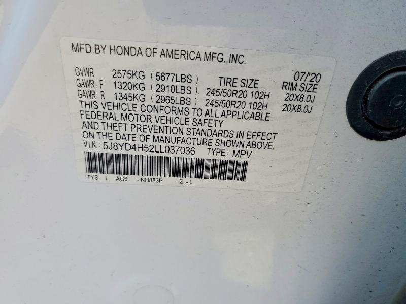 Aukcja sprzedaży 2020 Acura Mdx, vin: 5J8YD4H52LL037036, numer aukcji: 64040656