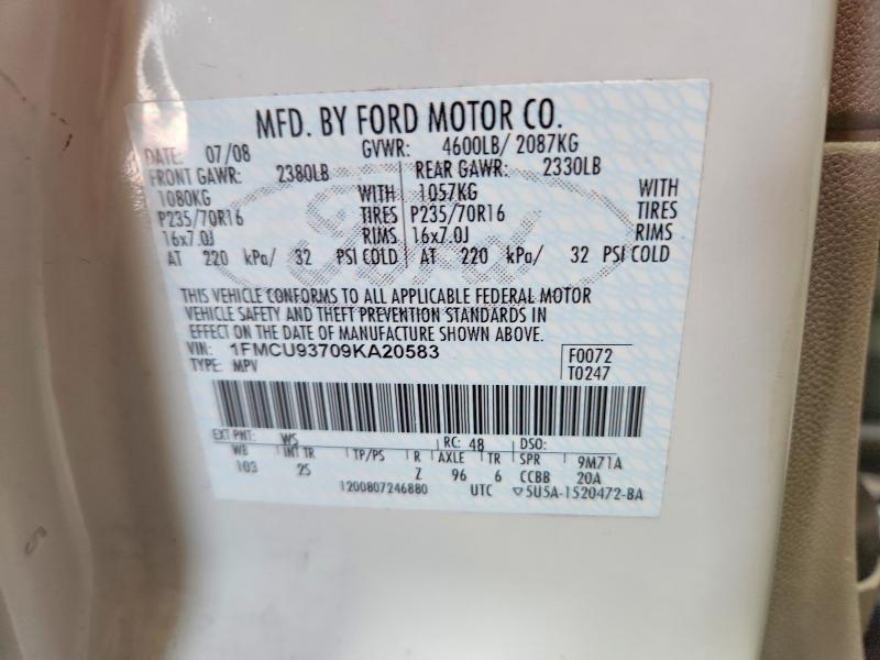 2009 Ford Escape მანქანა იყიდება აუქციონზე, vin: 1FMCU93709KA20583, აუქციონის ნომერი: 66130486
