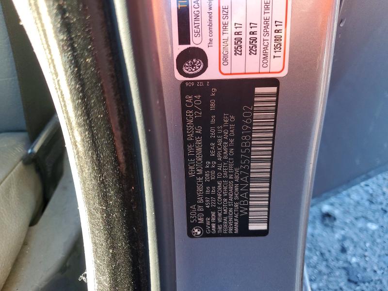 Aukcja sprzedaży 2005 Bmw 530, vin: WBANA73575B819602, numer aukcji: 65931726