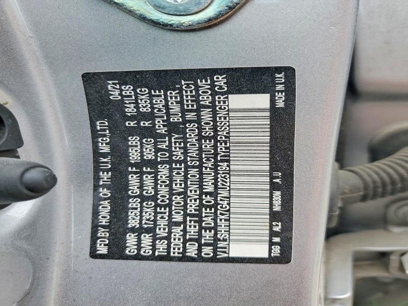 Aukcja sprzedaży 2021 Honda Civic, vin: SHHFK7G47MU223194, numer aukcji: 63520446