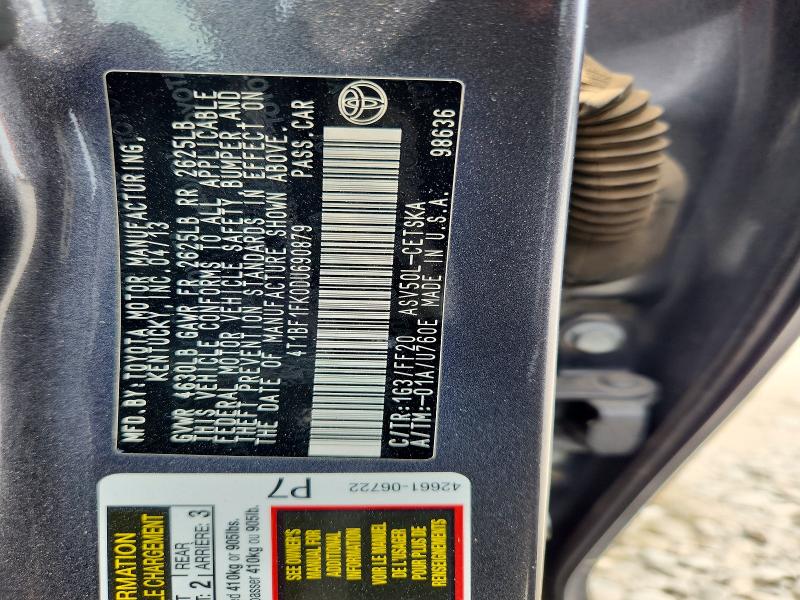 2013 Toyota Camry მანქანა იყიდება აუქციონზე, vin: 4T1BF1FK0DU690879, აუქციონის ნომერი: 64046786