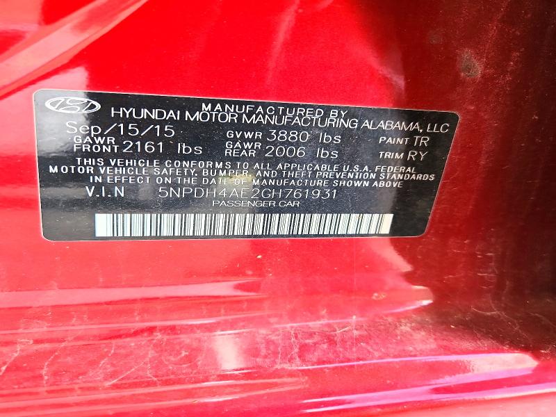 Aukcja sprzedaży 2016 Hyundai Elantra, vin: 5NPDH4AE2GH761931, numer aukcji: 66554936