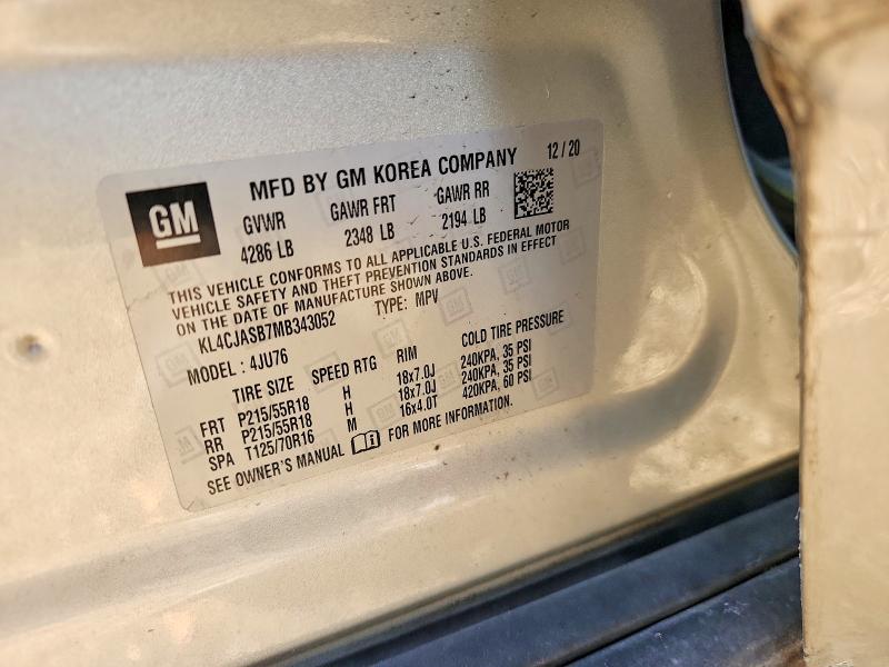 65574736 :رقم المزاد ، KL4CJASB7MB343052 vin ، 2021 Buick Encore مزاد بيع