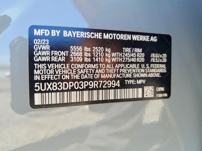 65043796 :رقم المزاد ، 5UX83DP03P9R72994 vin ، 2023 Bmw X3 مزاد بيع