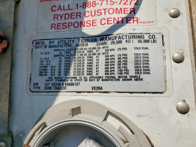 64015386 :رقم المزاد ، 1UYVS2489K6680137 vin ، 2019 Utility Vs2ra مزاد بيع