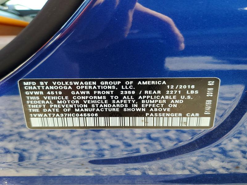 63245426 :رقم المزاد ، 1VWAT7A37HC045506 vin ، 2017 Volkswagen Passat مزاد بيع