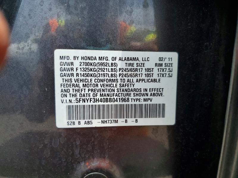 Aukcja sprzedaży 2011 Honda Pilot, vin: 5FNYF3H40BB041968, numer aukcji: 63765106