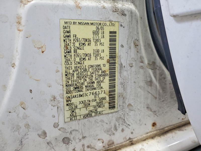 2005 Nissan Pathfinder მანქანა იყიდება აუქციონზე, vin: 5N1AR18W55C766171, აუქციონის ნომერი: 64270576