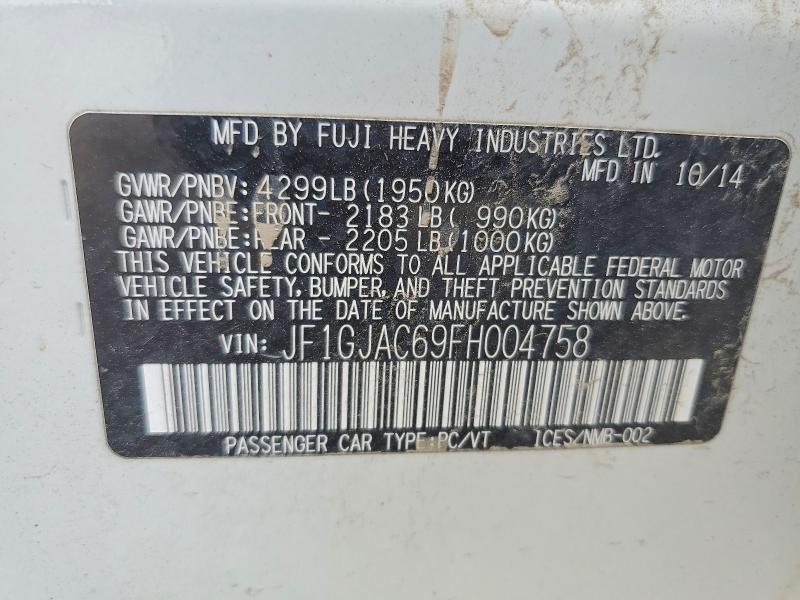 2015 Subaru Impreza მანქანა იყიდება აუქციონზე, vin: JF1GJAC69FH004758, აუქციონის ნომერი: 62012266