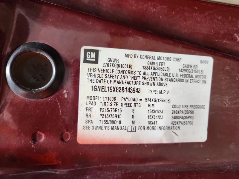Auction sale of the 2002 Chevrolet Astro, vin: 1GNEL19X82B143943, lot number: 66179446