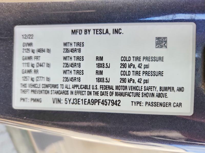Aukcja sprzedaży 2023 Tesla Model 3, vin: 5YJ3E1EA9PF457942, numer aukcji: 65740116