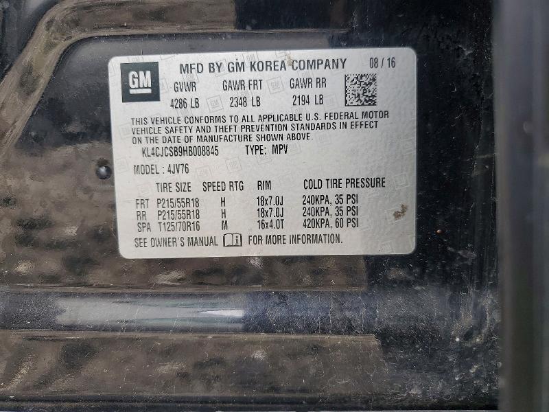 63166356 :رقم المزاد ، KL4CJCSB9HB008845 vin ، 2017 Buick Encore مزاد بيع