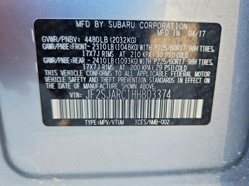 Продаж на аукціоні авто 2017 Subaru Forester, vin: JF2SJARC1HH803374, номер лоту: 64979016