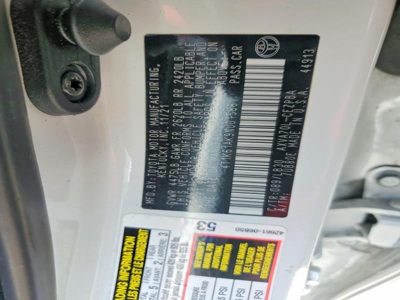 2022 Toyota Camry მანქანა იყიდება აუქციონზე, vin: 4T1K61AK9NU015881, აუქციონის ნომერი: 66123416