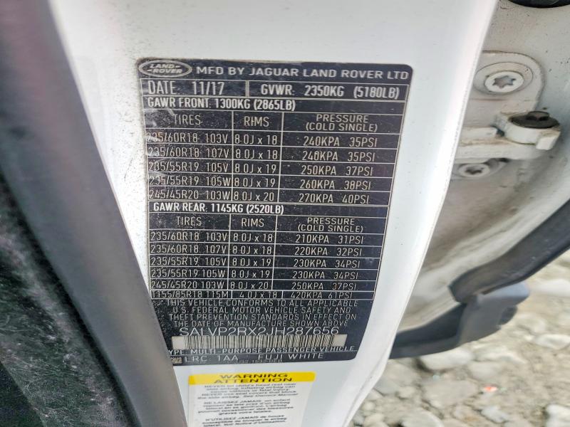 2018 Land Rover Range Rover Evoque მანქანა იყიდება აუქციონზე, vin: SALVP2RX2JH287656, აუქციონის ნომერი: 64317976