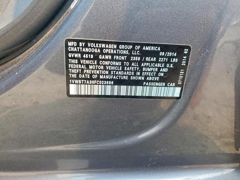 63475476 :رقم المزاد ، 1VWBT7A30FC023686 vin ، 2015 Volkswagen Passat مزاد بيع